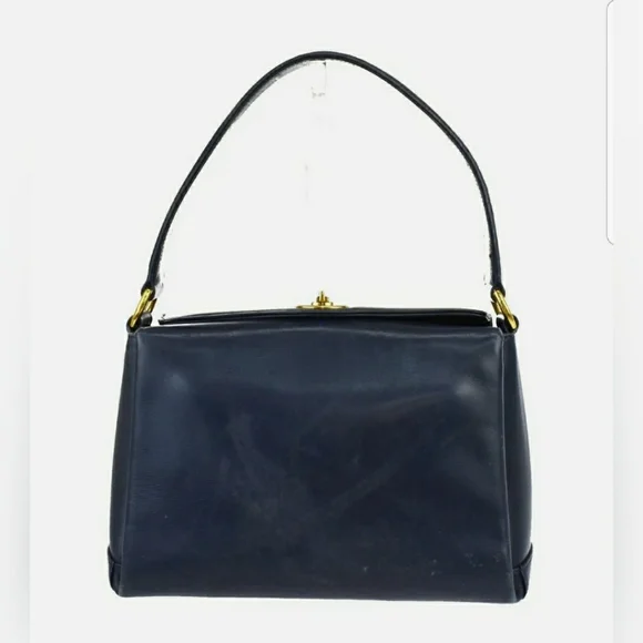 Gucci | Bags | Gucci Gg Logo Hand Bag Leather Navy Blue Goldpl